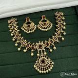 Premium Brass AD Stone Pearls Necklace Set