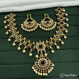 Premium Brass AD Stone Pearls Necklace Set