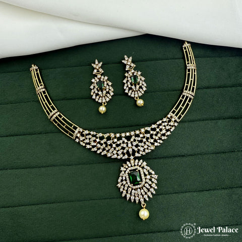 Beautiful High Quality Brass Premium AD Necklace