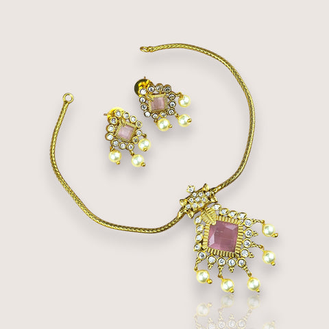 Elegant AD Stone With Paerls Premium Necklace