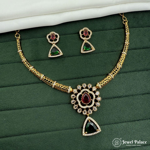 Beautiful Brass Necklace  AD Stone Embellished