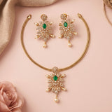 Luxurious Brass Necklace with Diamond Look Stones