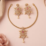 Luxurious Brass Necklace with Diamond Look Stones