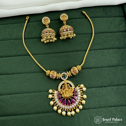 Premium Polished Brass Necklace Crystal AD Detailing