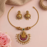Premium Polished Brass Necklace Crystal AD Detailing