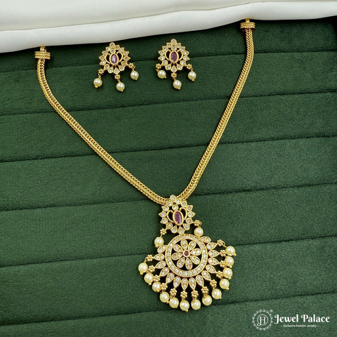 Glamorous Gold Plated AD Stone Brass Necklace