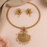 Glamorous Gold Plated AD Stone Brass Necklace