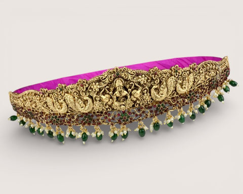 Traditional Gold Finish Hip Belt with Intricate Temple Work