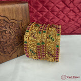 Traditional Antique Gold Temple Design Bangle Set Of 6 JH6807