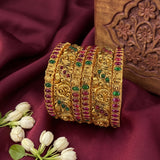 Traditional Antique Gold Temple Design Bangle Set Of 6