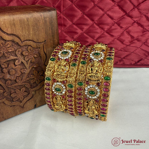 Traditional Antique Gold Temple Design Bangle Set Of 6 JH6808