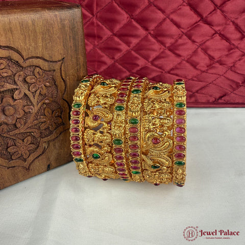 Traditional Antique Gold Temple Design Bangle Set Of 6 JH6809