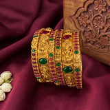 Traditional Antique Gold Temple Design Bangle Set Of 6
