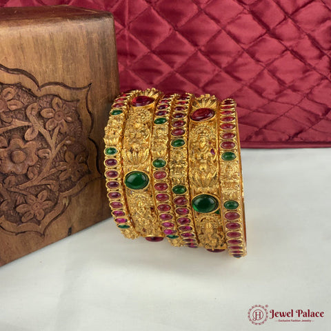 Traditional Antique Gold Temple Design Bangle Set Of 6 JH6810
