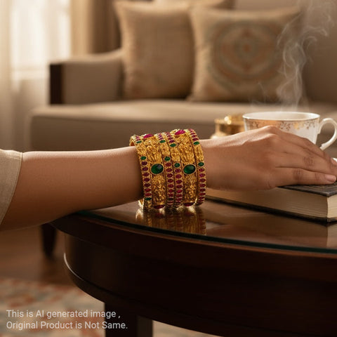 Traditional Antique Gold Temple Design Bangle Set Of 6 JH6810