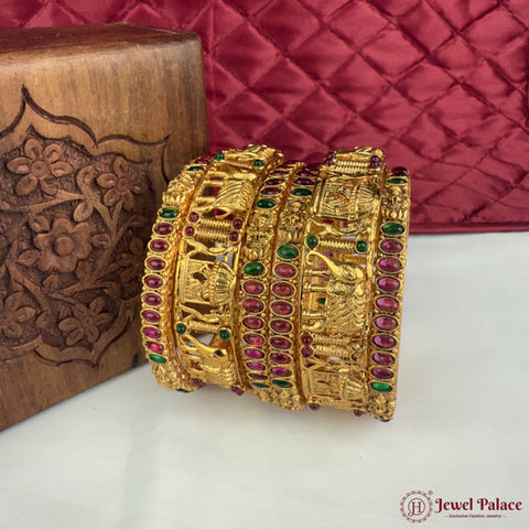 Traditional Antique Gold Temple Design Bangle Set Of 6 JH6811