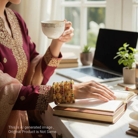 Traditional Antique Gold Temple Design Bangle Set Of 6 JH6812