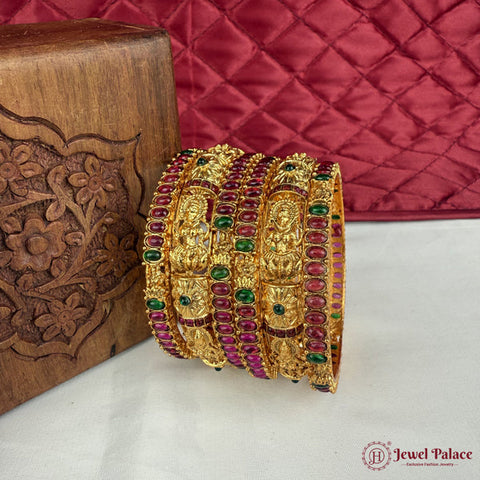Traditional Antique Gold Temple Design Bangle Set Of 6 JH6813