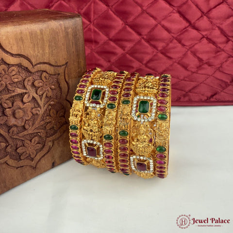 Traditional Antique Gold Temple Design Bangle Set Of 6 JH6814