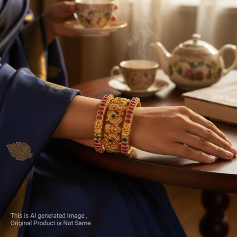 Traditional Antique Gold Temple Design Bangle Set Of 6 JH6815