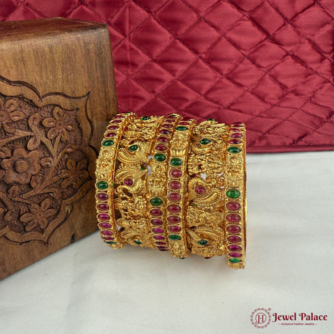 Traditional Antique Gold Temple Design Bangle Set Of 6 JH6815