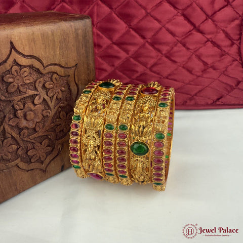 Traditional Antique Gold Temple Design Bangle Set Of 6 JH6816