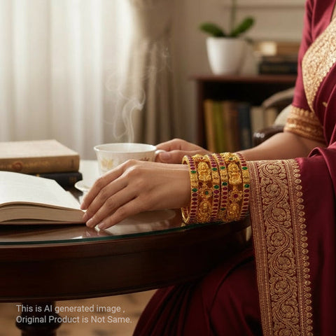 Traditional Antique Gold Temple Design Bangle Set Of 6 JH6817