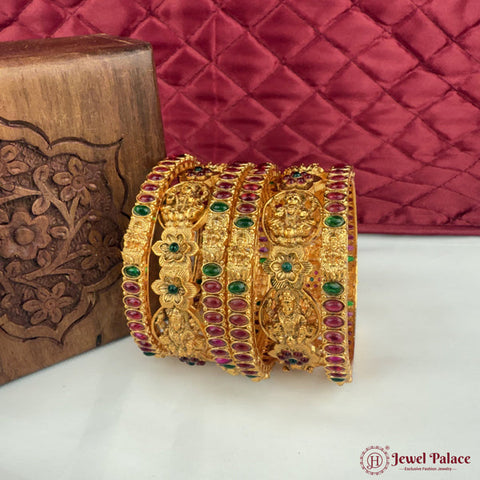 Traditional Antique Gold Temple Design Bangle Set Of 6 JH6818