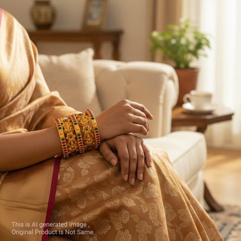 Traditional Antique Gold Temple Design Bangle Set Of 6 JH6818