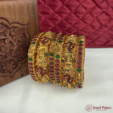 Traditional Antique Gold Temple Design Bangle Set Of 6 JH6819