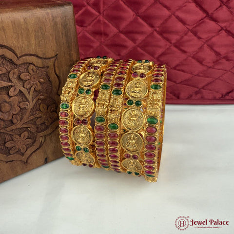 Traditional Antique Gold Temple Design Bangle Set Of 6 JH6820