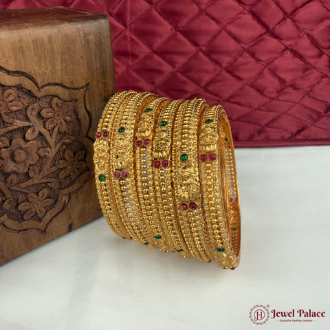 Traditional Antique Gold Temple Design Bangle Set Of 6 JH6821
