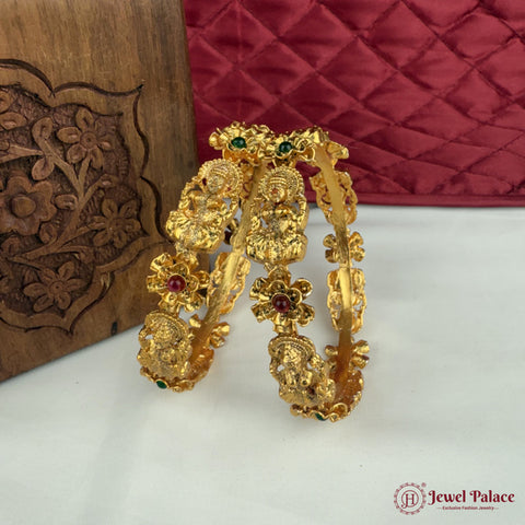 Traditional Antique Gold Temple Design Bangle Set Of 2