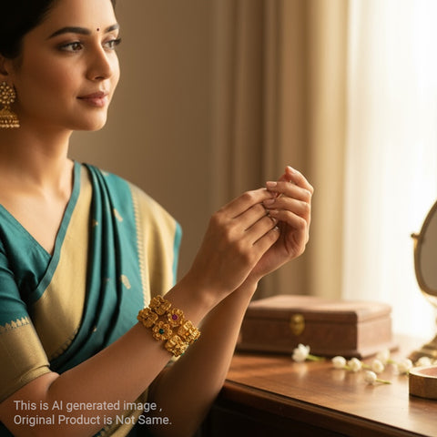 Traditional Antique Gold Temple Design Bangle Set Of 2