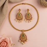 Beautiful Gold Finish Stunning Festive Necklace With Earrings