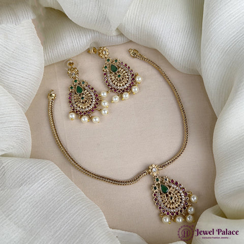 Beautiful Gold Finish Stunning Festive Necklace With Earrings