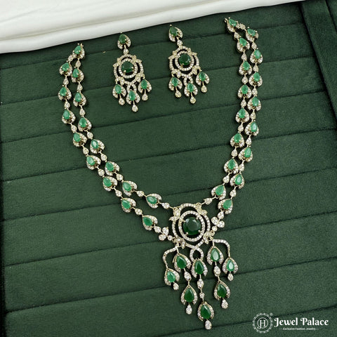 Beautiful 2 Laye AD Stone Premium Necklace With Earrings