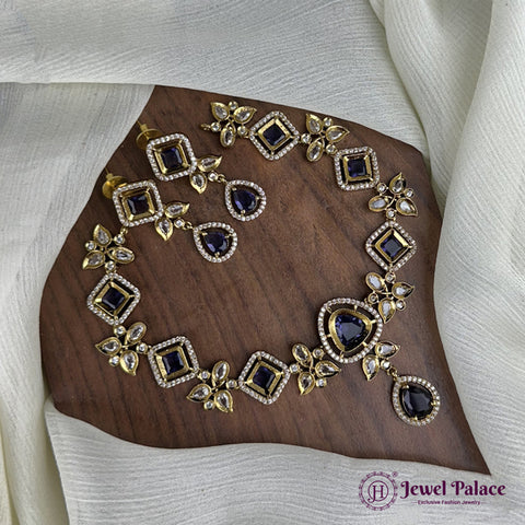 Beautiful Gold Finish Stunning AD Stone Festive Necklace