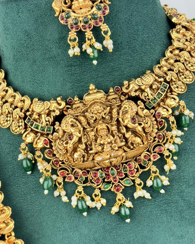 Traditional Gold Plated With Beautiful Pearl Semi Bridal Temple Jewellery JH6856