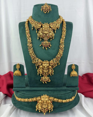 Traditional Gold Plated With Beautiful Pearl Semi Bridal Temple Jewellery JH6857