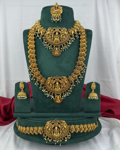 Traditional Gold Plated With Beautiful Pearl Semi Bridal Temple Jewellery JH6858