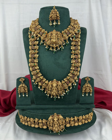 Traditional Gold Plated With Beautiful Pearl Semi Bridal Temple Jewellery JH6859