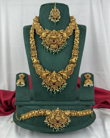 Traditional Gold Plated With Beautiful Pearl Semi Bridal Temple Jewellery JH6861