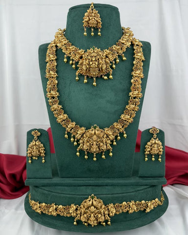 Traditional Gold Plated With Beautiful Pearl Semi Bridal Temple Jewellery JH6862