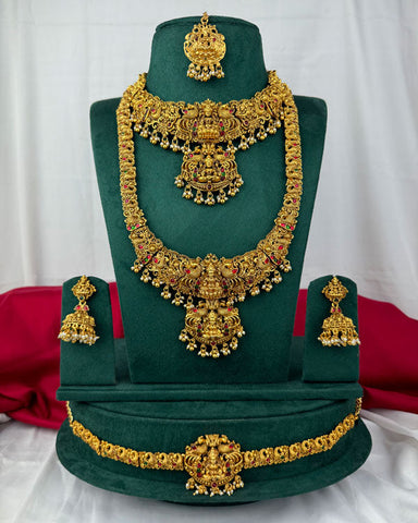 Traditional Gold Plated With Beautiful Pearl Semi Bridal Temple Jewellery JH6863