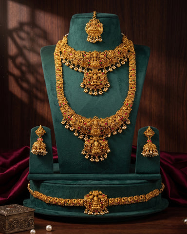 Traditional Gold Plated With Beautiful Pearl Semi Bridal Temple Jewellery JH6863