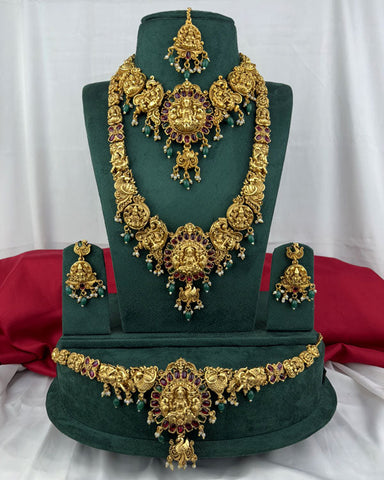 Traditional Gold Plated With Beautiful Pearl Semi Bridal Temple Jewellery JH6864