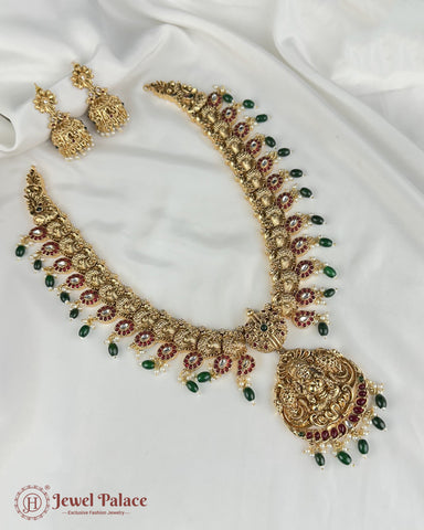 Beautiful Gold Plated Kemp Stones Temple Haram Set JH6866