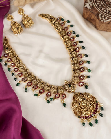 Beautiful Gold Plated Kemp Stones Temple Haram Set JH6866