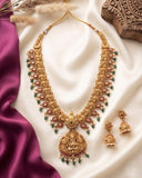 Beautiful Gold Plated Kemp Stones Temple Haram Set JH6866